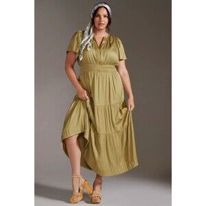 Anthropologie NWT The Somerset Maxi Green Lumensilk Satin Edition Dress Size XLP